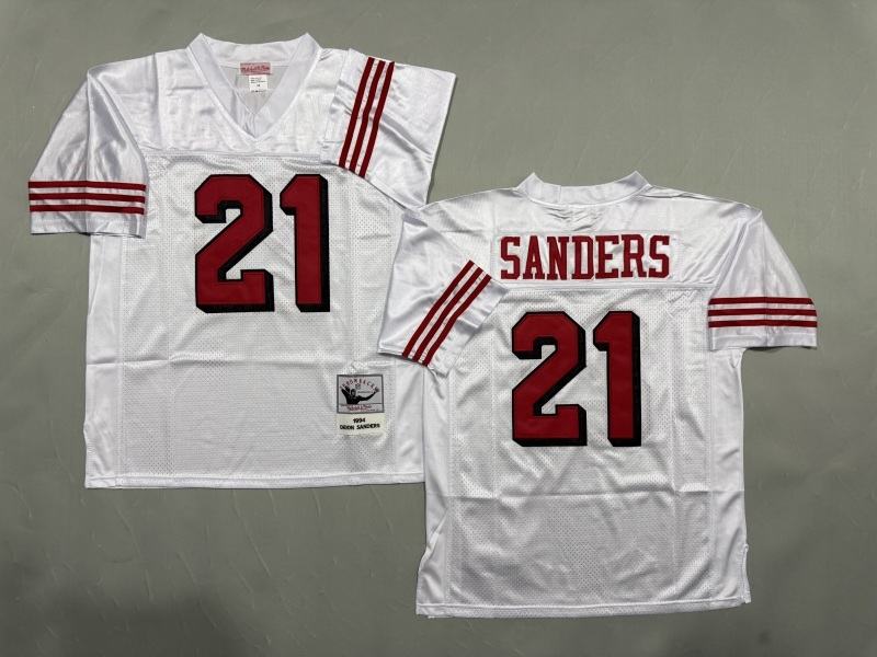 Men 2025 San Francisco 49ers #21 Sanders white Throwback Limited NFL Jersey style 001
